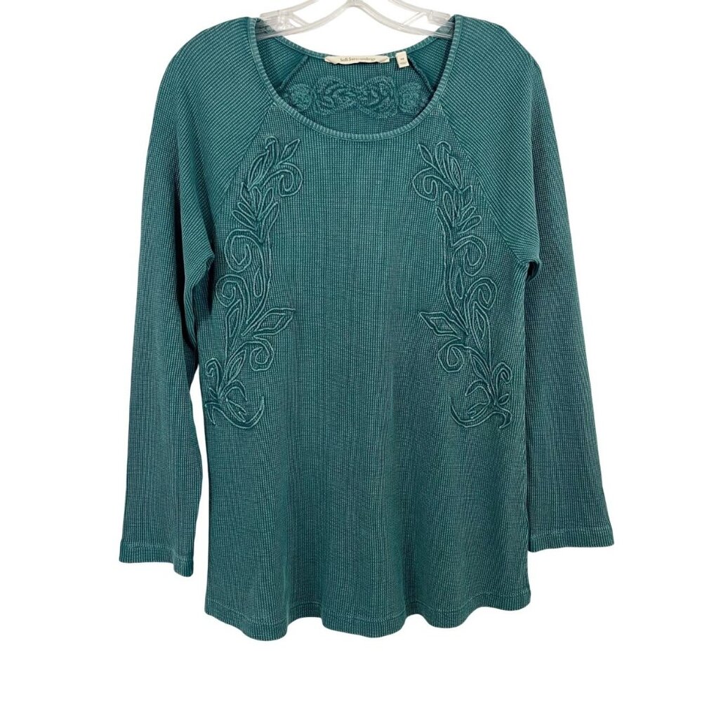 Soft Surroundings Icon Thermal Embroidered Long Sleeve‎ Top Boho Western Size XS